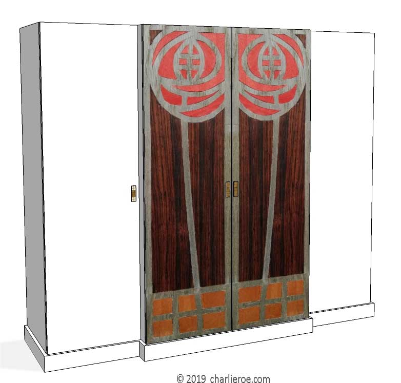 new CR Mackintosh white lacquered painted 4 door bedroom wardrobes with marquetry veneered panels