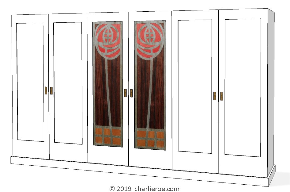 new CR Mackintosh white lacquered painted 6 door bedroom wardrobes with marquetry veneered panels