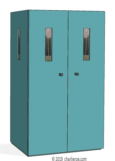 new CR Mackintosh blue lacquered painted bedroom wardrobes with marquetry veneered panels in the doors & side panels