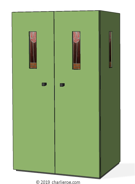 new CR Mackintosh green lacquered painted bedroom wardrobes with marquetry veneered panels in the doors & side panels