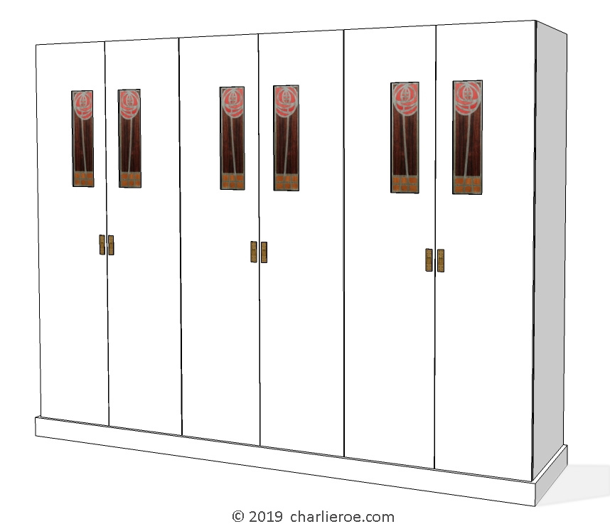 new CR Mackintosh white lacquered painted bedroom wardrobes with marquetry veneered panels