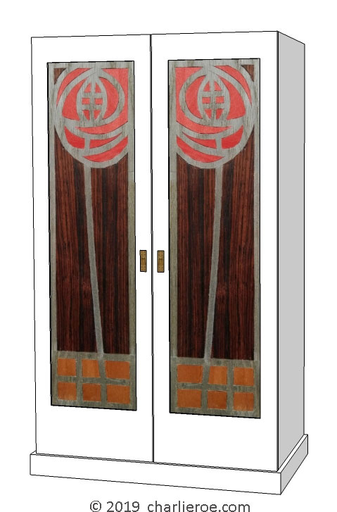 new CR Mackintosh white lacquered painted bedroom wardrobes with marquetry veneered panels
