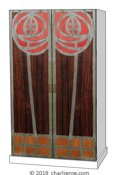 new CR Mackintosh white lacquered painted bedroom wardrobes with marquetry veneered panels