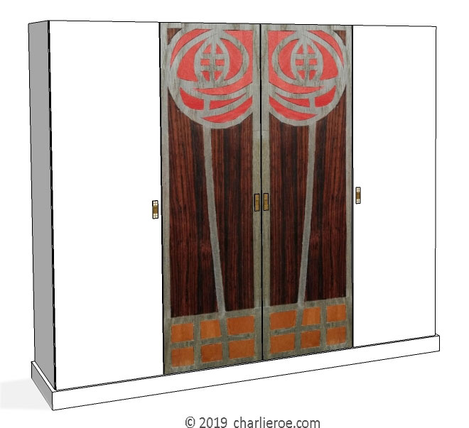 new CR Mackintosh white lacquered painted 4 door bedroom wardrobes with marquetry veneered panels