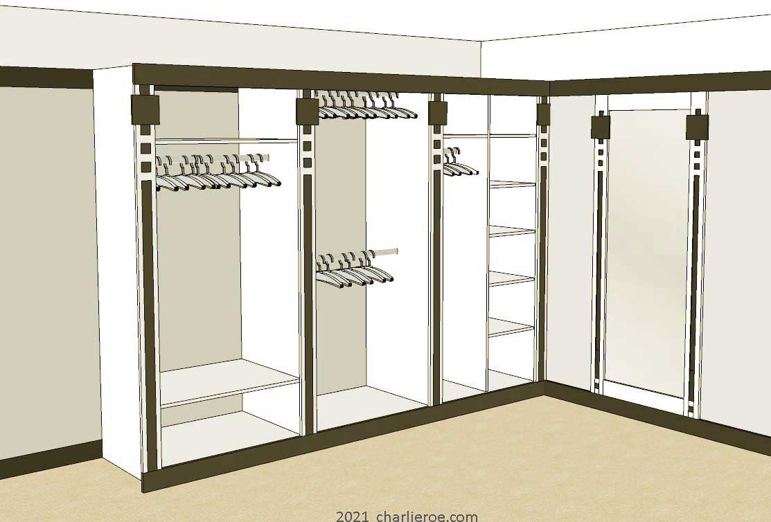 new CR Mackintosh white lacquered painted bedroom 3 bay walk-in closet wardrobe with matching wall mirror