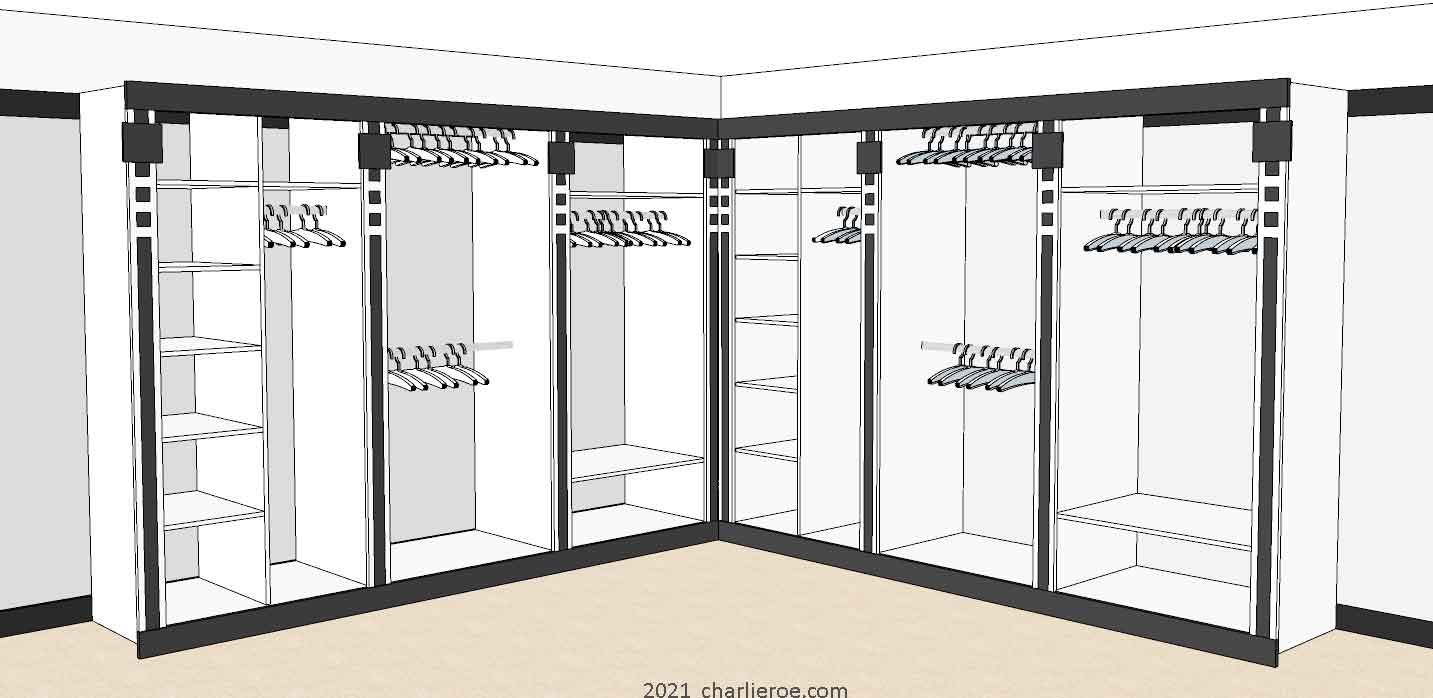 new CR Mackintosh white lacquered painted bedroom corner L shape walk-in closet wardrobe