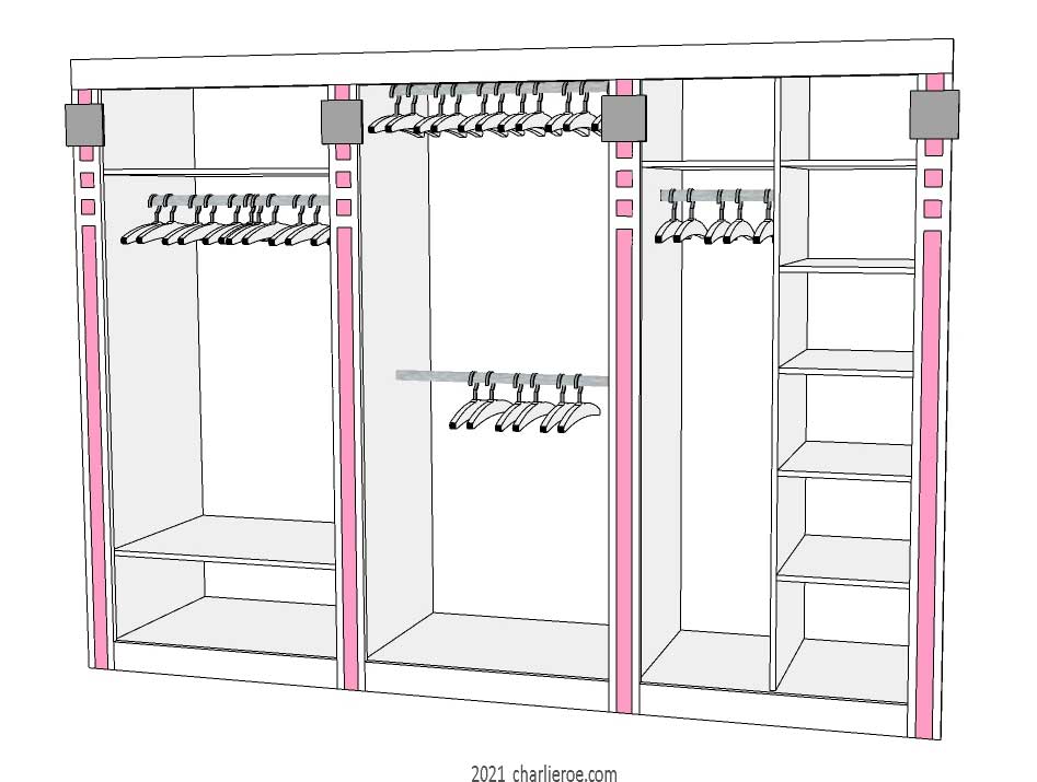 new CR Mackintosh white & pink lacquered painted bedroom 3 bay walk-in closet wardrobe