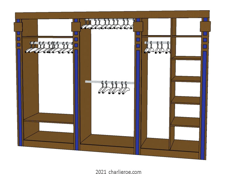 new CR Mackintosh dark stained wood & blue bedroom 3 bay walk-in closet wardrobe