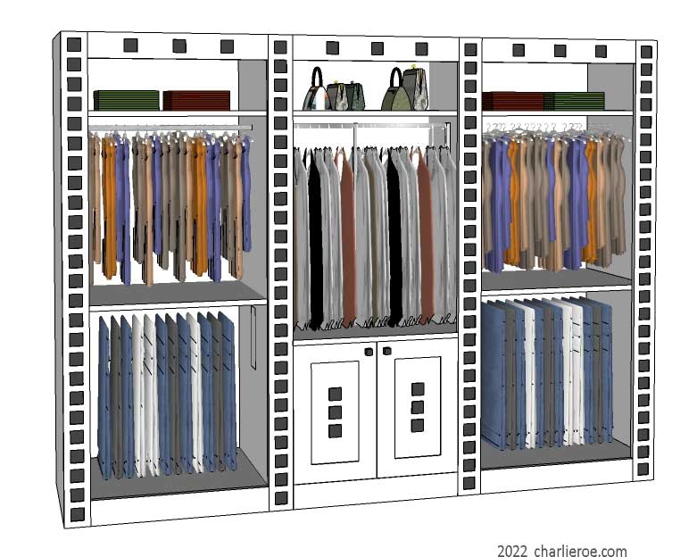 new CR Mackintosh 3 bay white lacquered painted bedroom walk-in closet wardrobe with black squares design detail
