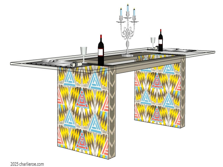 new CR Mackintosh Derngate style painted dining table, desk or dressing table with painted Cubist patterns