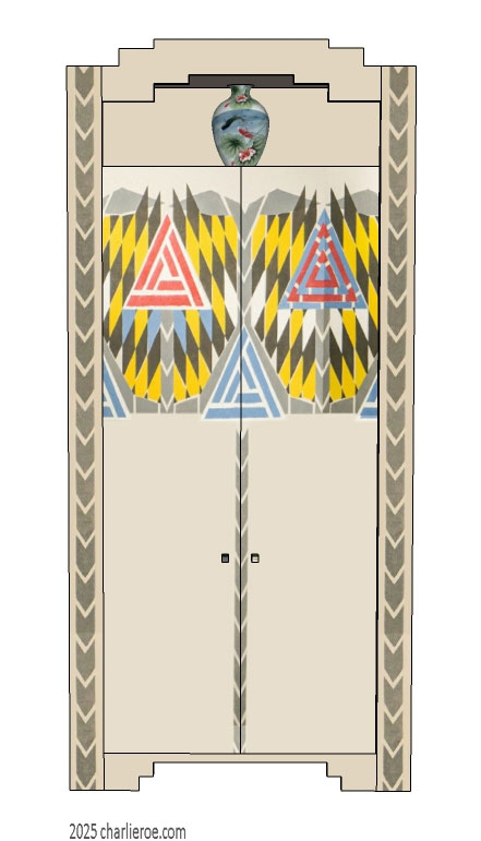 new CR Mackintosh Derngate style painted bedroom 2 door double wardrobe with painted Cubist patterns