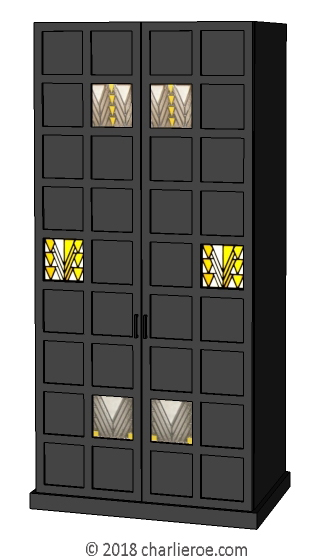 new CR Mackintosh Derngate style lacquered painted bedroom 2 door wardrobe with stained glass door panels