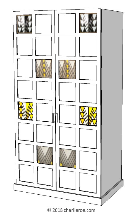 new CR Mackintosh Derngate style lacquered painted bedroom 2 door wardrobe with stained glass door panels