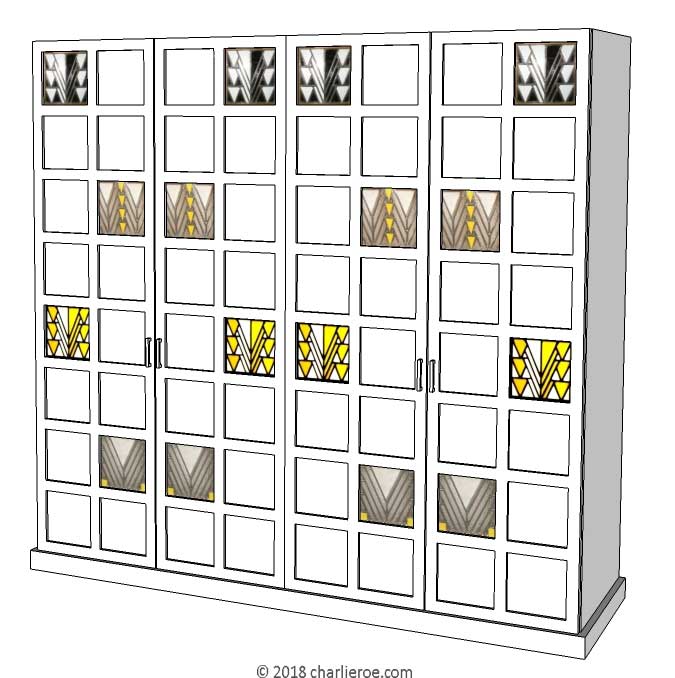 new CR Mackintosh Derngate style lacquered painted bedroom 4 door wardrobe with stained glass door panels