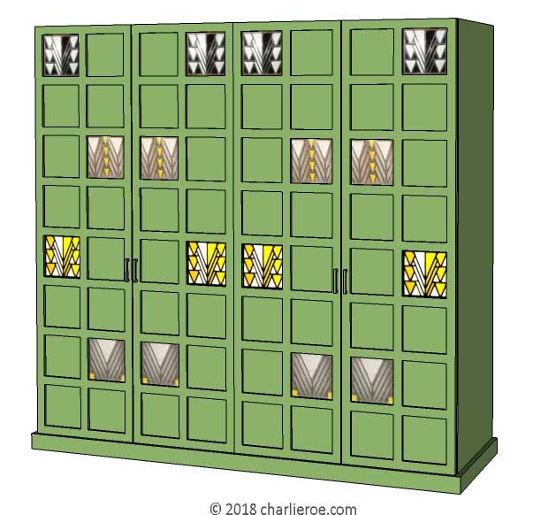 new CR Mackintosh Derngate style lacquered painted bedroom 4 door wardrobe with stained glass door panels
