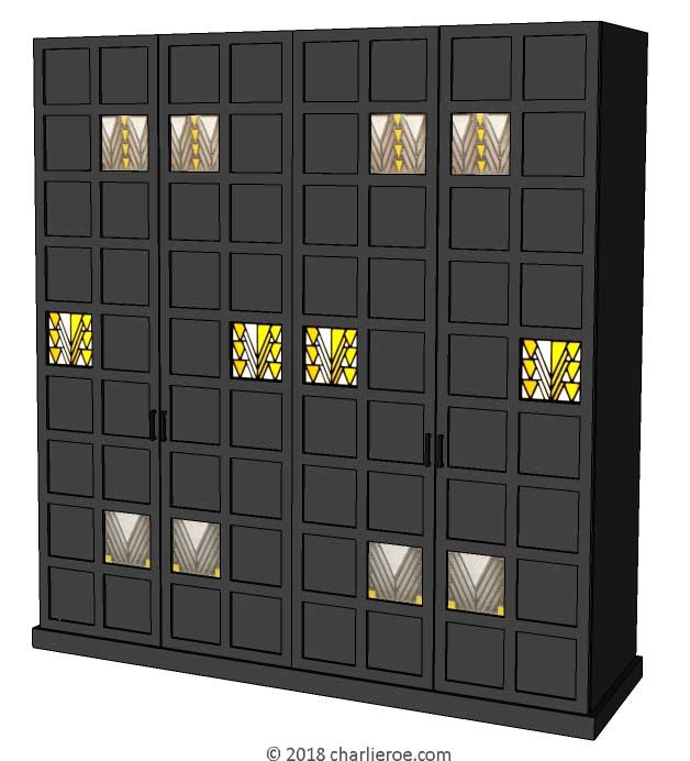 new CR Mackintosh Derngate style lacquered painted bedroom 4 door wardrobe with stained glass door panels