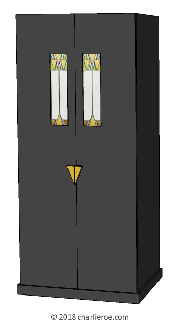 new CR Mackintosh Derngate style lacquered painted bedroom 2 door wardrobe with stained glass door panels
