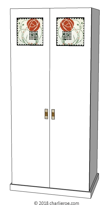 new CR Mackintosh white lacquered painted bedroom 2 door wardrobe with stencilled roses in the door panels