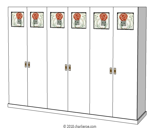 new CR Mackintosh white lacquered painted bedroom 6 door wardrobe with stencilled roses in the door panels