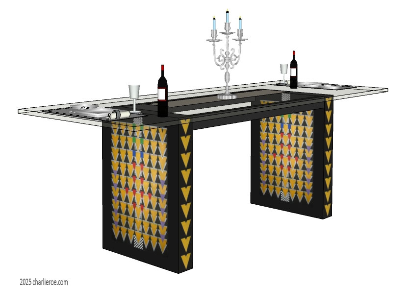 new CR Mackintosh lacquered painted dining table with Derngate style ornate decorative base supports
