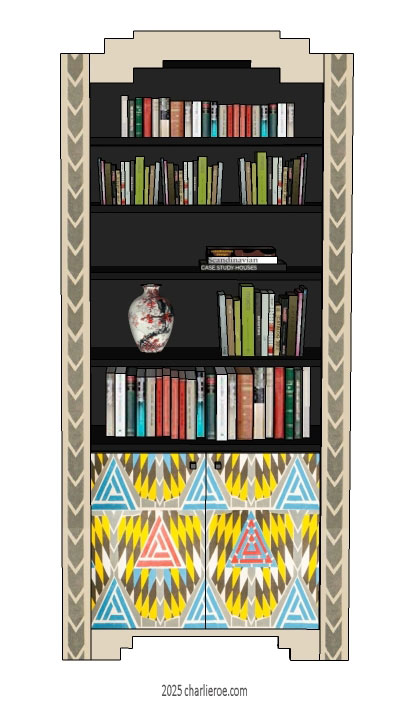 new CR Mackintosh lacquered painted single bay bookcase with ornate vertical rails and door panels