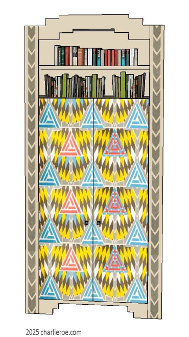 new CR Mackintosh lacquered painted single bookcase with ornate vertical rails and door panels