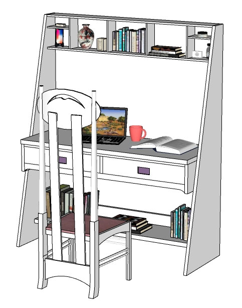 New CR Mackintosh freestanding bookcase bureau desk cabinet in white lacquered painted finish with CR Mackintosh white lacquered chair