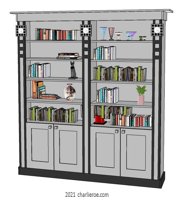 new CR Mackintosh grey & black painted lacquered painted double 2 bay bookcase with cupboards