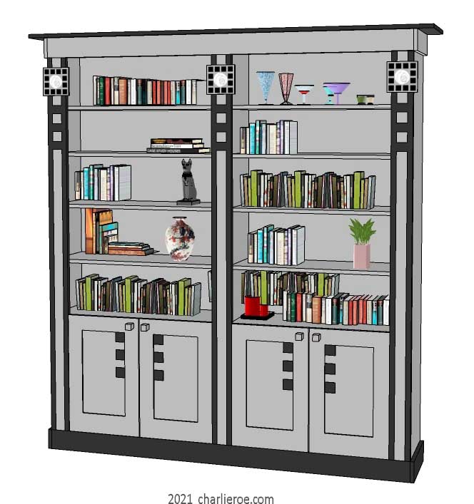 new CR Mackintosh grey & black painted lacquered painted double 2 bay bookcase with cupboards