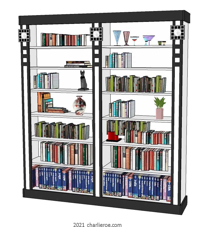 new CR Mackintosh black & white painted lacquered painted double 2 bay bookcase