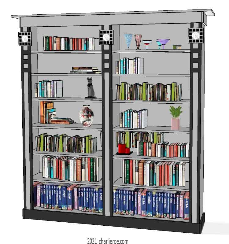 new CR Mackintosh grey & black painted lacquered painted double 2 bay bookcase