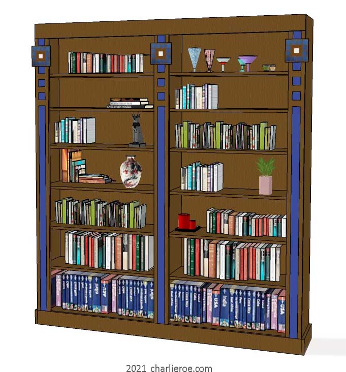 new CR Mackintosh dark stained wood & blue painted lacquered painted double 2 bay bookcase