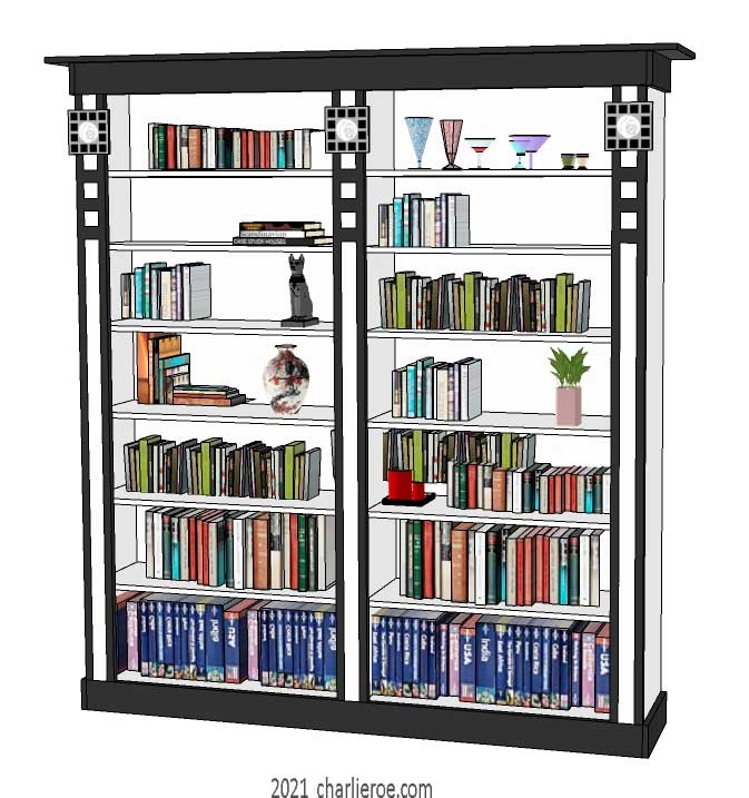 new CR Mackintosh white & black painted lacquered painted double 2 bay bookcase