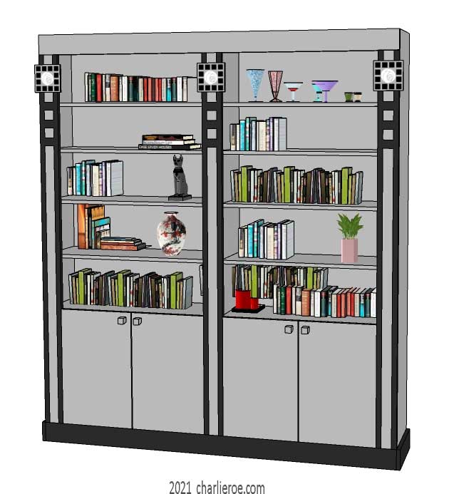 new CR Mackintosh grey & black painted lacquered painted double 2 bay bookcase with cupboards
