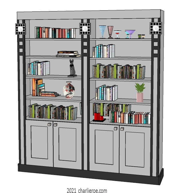 new CR Mackintosh grey & black painted lacquered painted double 2 bay bookcase with cupboards