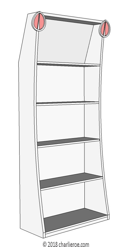 new CR Mackintosh white lacquered painted finish freestanding display cabinet bookcase with applied heart shaped carvings
