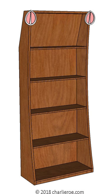 new CR Mackintosh medium oak wood finish freestanding display cabinet bookcase with applied heart shaped carvings