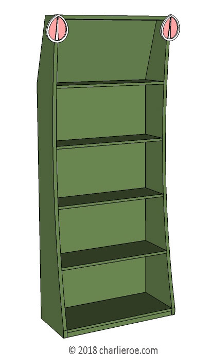new CR Mackintosh green lacquered painted finish freestanding display cabinet bookcase with applied heart shaped carvings