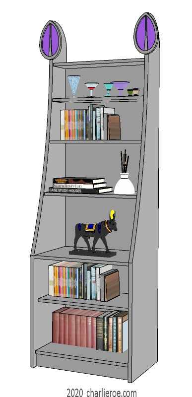 new CR Mackintosh lacquered painted finish freestanding display cabinet bookcase with applied heart shaped carvings