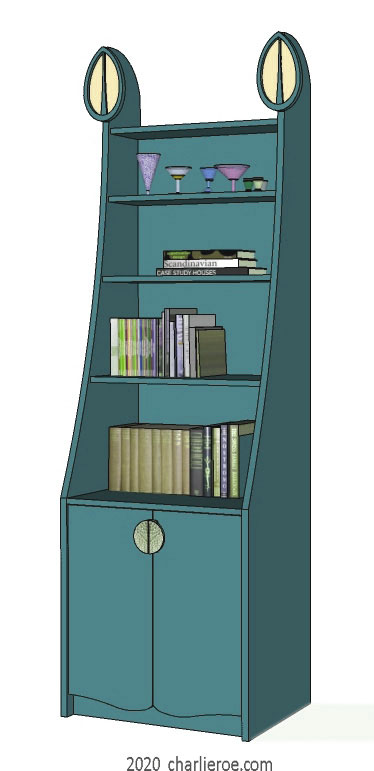 new CR Mackintosh lacquered painted finish freestanding display cabinet bookcase with applied heart shaped carvings