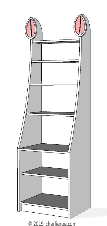 new CR Mackintosh white lacquered painted finish freestanding display cabinet bookcase with applied heart shaped carvings