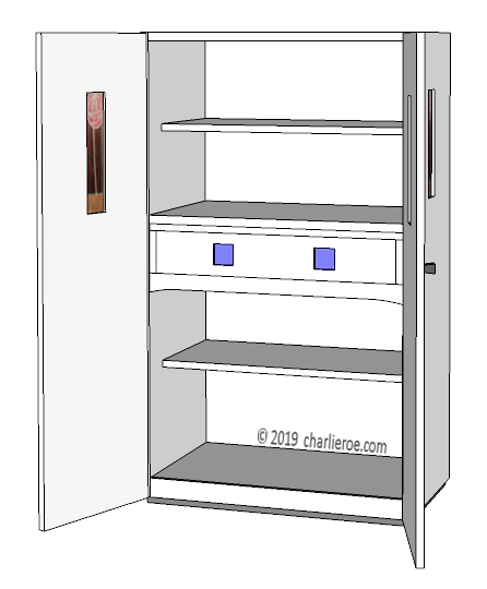 new CR Mackintosh painted bookcases, cupboards & PC work station with marquetry veneer panels