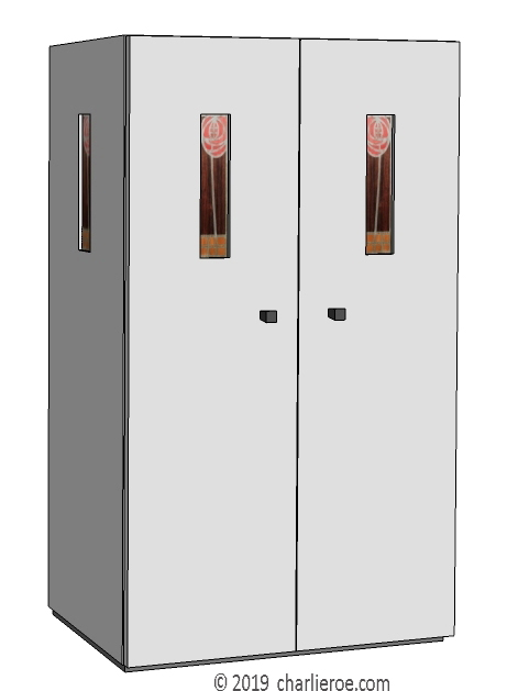 new CR Mackintosh painted grey bookcase cupboard with marquetry veneer panels