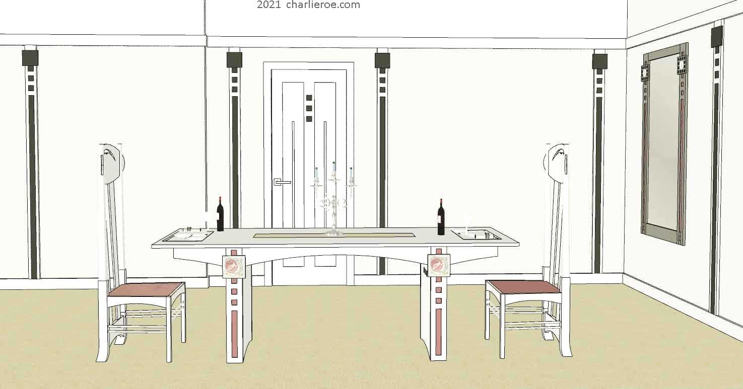 new CR Mackintosh room panelling, dining table & wall mirror in matching style