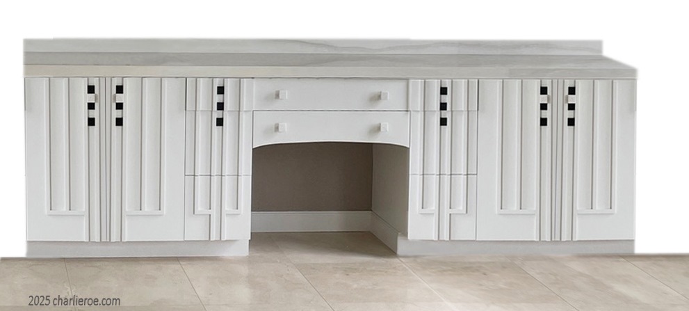 New Charles Rennie CR Mackintosh style white painted long 4 door 6 drawer cabinet sideboard or desk