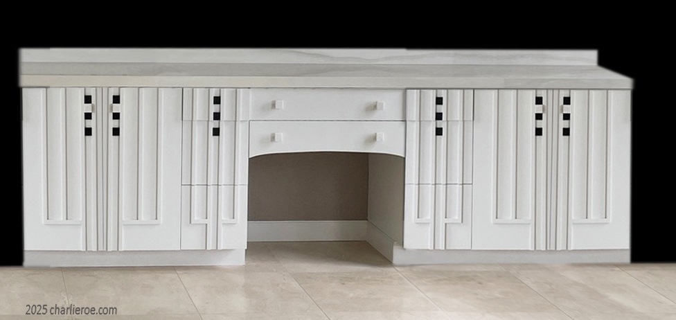new Charles Rennie CR Mackintosh style white painted 4 door 8 drawer cupboard, sideboard, desk, drinks cabinet
