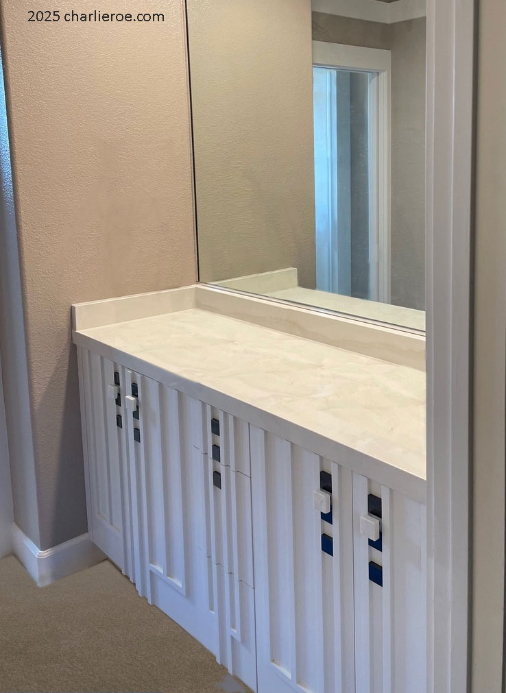 new Charles Rennie CR Mackintosh style white painted 4 door 3 drawer built-in cupboard, sideboard, desk, drinks cabinet