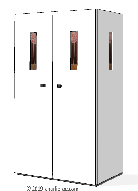 new CR Mackintosh painted bookcases, cupboards & PC work station with marquetry veneer panels