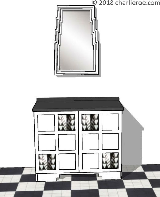 Charles Rennie CR Mackintosh white painted Derngate style 2 door sideboard with stained glass panels