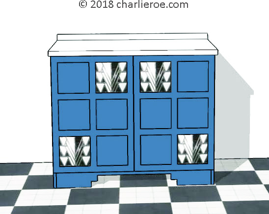 Charles Rennie CR Mackintosh blue painted Derngate style 2 door sideboard with stained glass panels